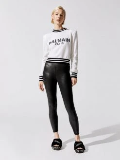 BALMAIN Cropped Mesh Logo Sweater Sweaters & Knits