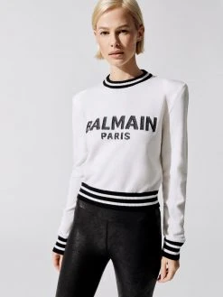 BALMAIN Cropped Mesh Logo Sweater Sweaters & Knits
