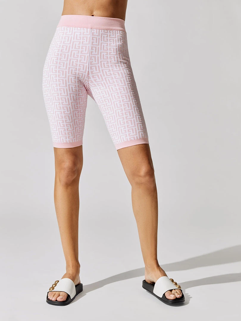 BALMAIN High Waist Monogram Jacquard Cycling Shorts 1 BALMAIN High Waist Monogram Jacquard Cycling Shorts