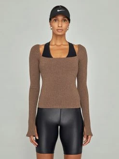 CARBON38 Split Sleeve Square Neck Top