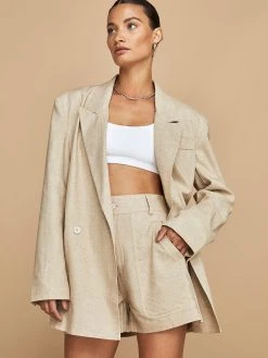 CARBON38 Linen Oversized Blazer Jackets & Outerwear