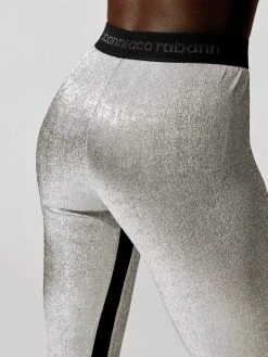 PACO RABANNE Pantalon Silver Metallic High Rise Leggings 8 PACO RABANNE Pantalon Silver Metallic High Rise Leggings