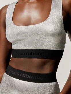 PACO RABANNE Silver Metallic Sports Bra Sports Bras