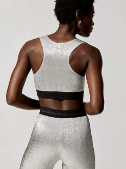 PACO RABANNE Silver Metallic Sports Bra Sports Bras