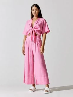 STATESIDE Linen Blend Front Tie Shirt New Tops