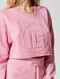 BALMAIN Sweatshirts & Hoodies Cropped Embossed Monogram Sweatshirt
