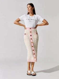 BALMAIN High Waisted Buttoned Cable-knit Midi Skirt Skirts & Shorts